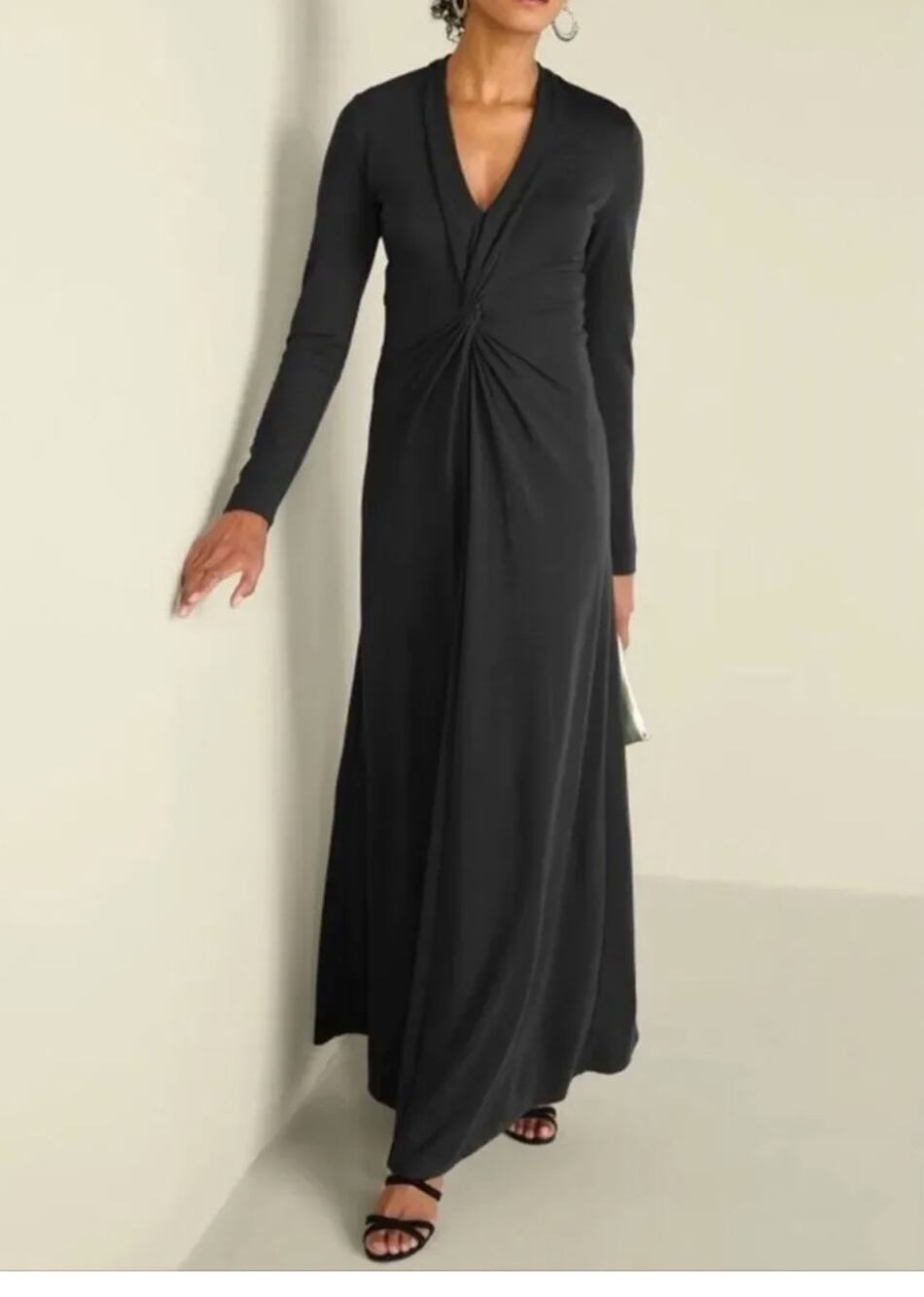 NWT Soft Surroundings Lagia Ponte Knit Twist Ruched Maxi Dress Black Small